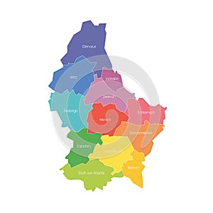 Cantons of Luxembourg. Map of regional country administrative divisions. Colorful vector illustration