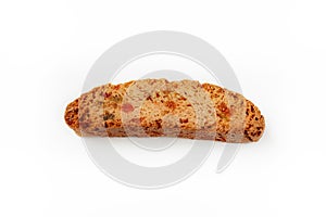 Cantucci cookie with candied fruit on white