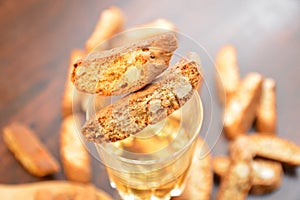 Cantuccini italian cookies with almonds and liquor vin santo