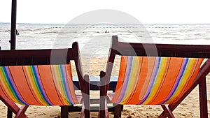 Canvas bed on a wooden chair on the beach