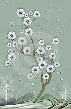  canvas for frames digital graphic like the impression of drawing  . Branches of flowers multi-colors