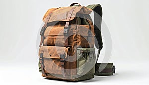 Canvas and Leather Backpack in Brown and Green for Travel and Adventure