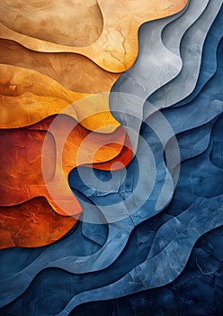 Canvas poster with blue-orange tropical waves in wallpaper style