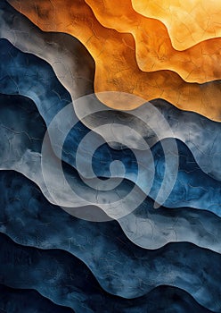 Canvas poster with blue-orange tropical waves in wallpaper style
