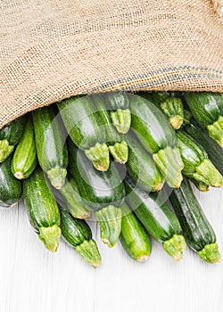 Canvas sack full of zucchini