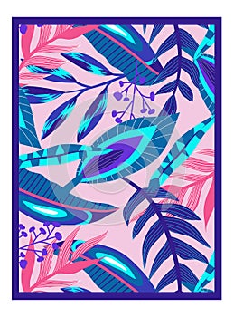 Canvas tropical neon jungle. Summer botanical wallpaper. Botanical jungle. Abstract art background vector. Tropical