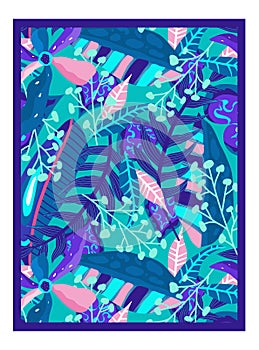 Canvas tropical neon jungle. Summer botanical wallpaper. Botanical jungle. Abstract art background vector. Tropical