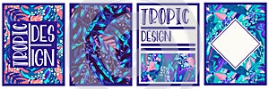 Canvas tropical set neon jungle. Summer botanical wallpaper. Botanical jungle. Abstract art background vector. Tropical