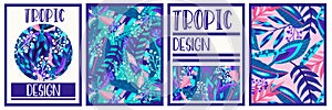 Canvas tropical set neon jungle. Summer botanical wallpaper. Botanical jungle. Abstract art background vector. Tropical