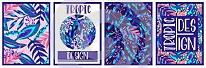 Canvas tropical set neon jungle. Summer botanical wallpaper. Botanical jungle. Abstract art background vector. Tropical