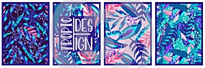 Canvas tropical set neon jungle. Summer botanical wallpaper. Botanical jungle. Abstract art background vector. Tropical