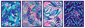 Canvas tropical set neon jungle. Summer botanical wallpaper. Botanical jungle. Abstract art background vector. Tropical