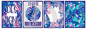 Canvas tropical set neon jungle. Summer botanical wallpaper. Botanical jungle. Abstract art background vector. Tropical