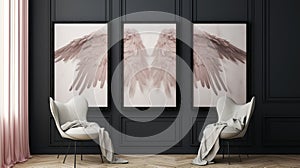 Luxurious Angel Wings Print In Light Pink And Dark Bronze