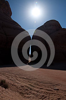 Canyon in archaeological site Madain Saleh Saudi Arabia photo