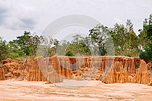 Canyon cliff of Soil retrogression and degradation at Lalu in Sakaeo, Thailand