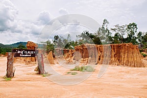 Canyon cliff of Soil retrogression and degradation at Lalu in Sakaeo, Thailand