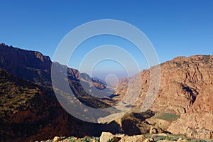 Canyon of Dana Biosphere Nature Reserve landscape from Dana historical village, Jordan, Middle East