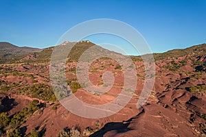 Canyon du diable, aerial view of red sand dunes formed by geographical movement and volcanic activity