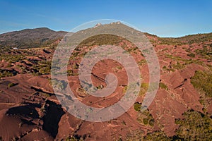 Canyon du diable, aerial view of red sand dunes formed by geographical movement and volcanic activity