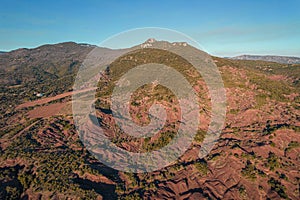 Canyon du diable, aerial view of red sand dunes formed by geographical movement and volcanic activity