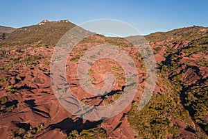 Canyon du diable, aerial view of red sand dunes formed by geographical movement and volcanic activity