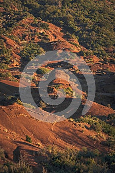 Canyon du diable, aerial view of red sand dunes formed by geographical movement and volcanic activity