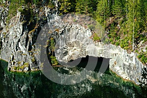 Canyon and lake in old marble quarry in the Ruskeala Mountain Park, Karelia, Russia