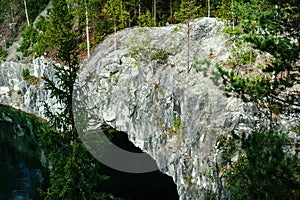 Canyon and lake in old marble quarry in the Ruskeala Mountain Park, Karelia, Russia