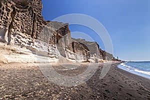 Canyon mountains and sea with black volcanic beach on Vlychada