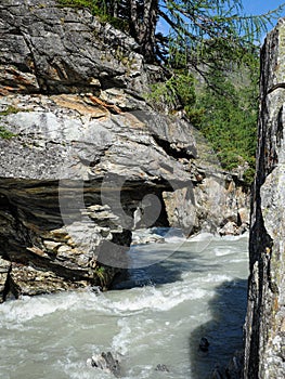 Canyon and river in Osttirol on a sunny day in summer