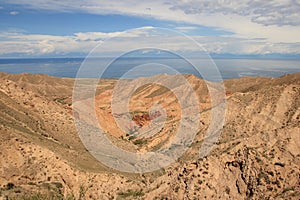 The canyon Skazka (Fairy Tale) and Issyk Kul lake, Kyrgyzstan