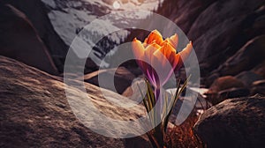 Canyon Sunrise With Crocus Flowers: A Vibrant And Lively Photography In The Style Of Michal Karcz And Felicia Simion photo