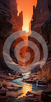 Canyon Sunrise: A Stunning 2d Game Art Inspired Abstract Photo