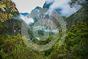 The canyon of Urubamba River near to Machu Picchu Pueblo Aguas Calientes town, Peru