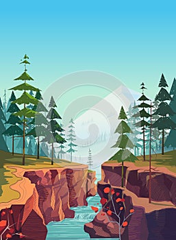 Canyon vector background, natural landscape graphics for your design.