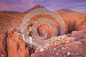 Canyon and Volcan Licancabur, Atacama Desert, Chile