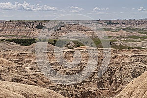 Canyon wall of geological deposts, Badlands, SD, USA