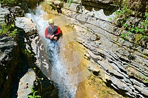 Canyoneering in Forco Canyon, Pyrenees in Spain