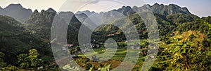 Panoramic view on a beautiful village in the mountains around cao bang, cao bang province, North Vietnam photo