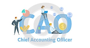 CAO, Chief Accounting Officer. Concept with keywords, letters, and icons. Flat vector illustration. Isolated on white