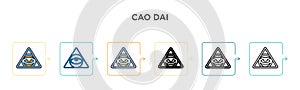 Cao dai vector icon in 6 different modern styles. Black, two colored cao dai icons designed in filled, outline, line and stroke