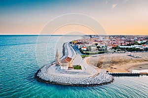 Caorle town and beach in Italy during summer