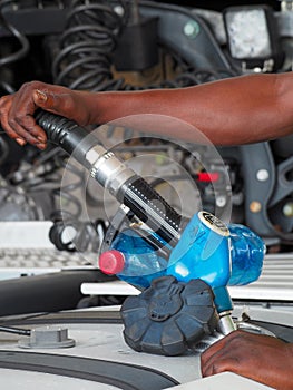 Caorso, Italy - September 2022 semi truck being charged at gas station