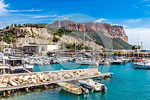 Cap Canaille And Boats In Port Of Cassis,France