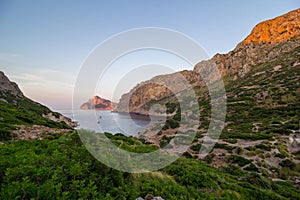 Cap de formentor seen from Cala BÃ³quer beach, Mallorca island, Spain