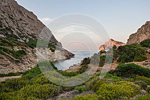 Cap de formentor seen from Cala BÃ³quer beach, Mallorca island, Spain