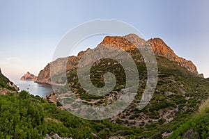 Cap de formentor seen from Cala BÃ³quer beach, Mallorca island, Spain