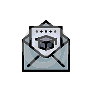 Cap, Education, Graduation, Mail  Flat Color Icon. Vector icon banner Template