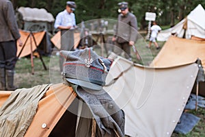 Cap with the emblem of Poland on a tent